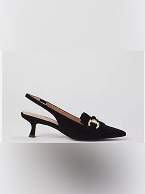 Horsebit Black Suede Slingback Kitten Heel with Gold Buckle